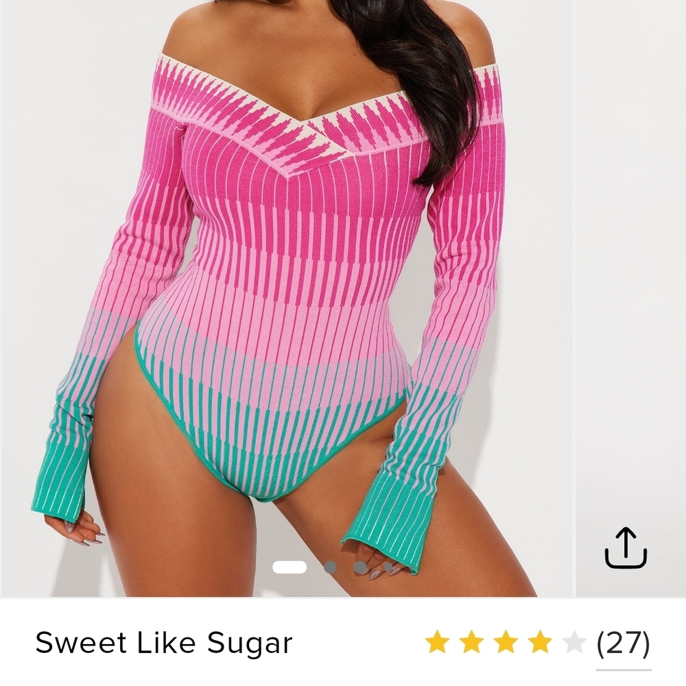 Fashion Nova Pink and Green Off-Shoulder Bodysuit
